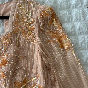 1980s Peach Sequin & Beaded Silk Top - Size M